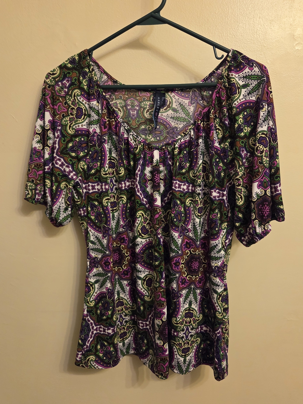 Paisley Floral Peasant Blouse Small Colorful Hippie Boho Scoop Neck Retro Style